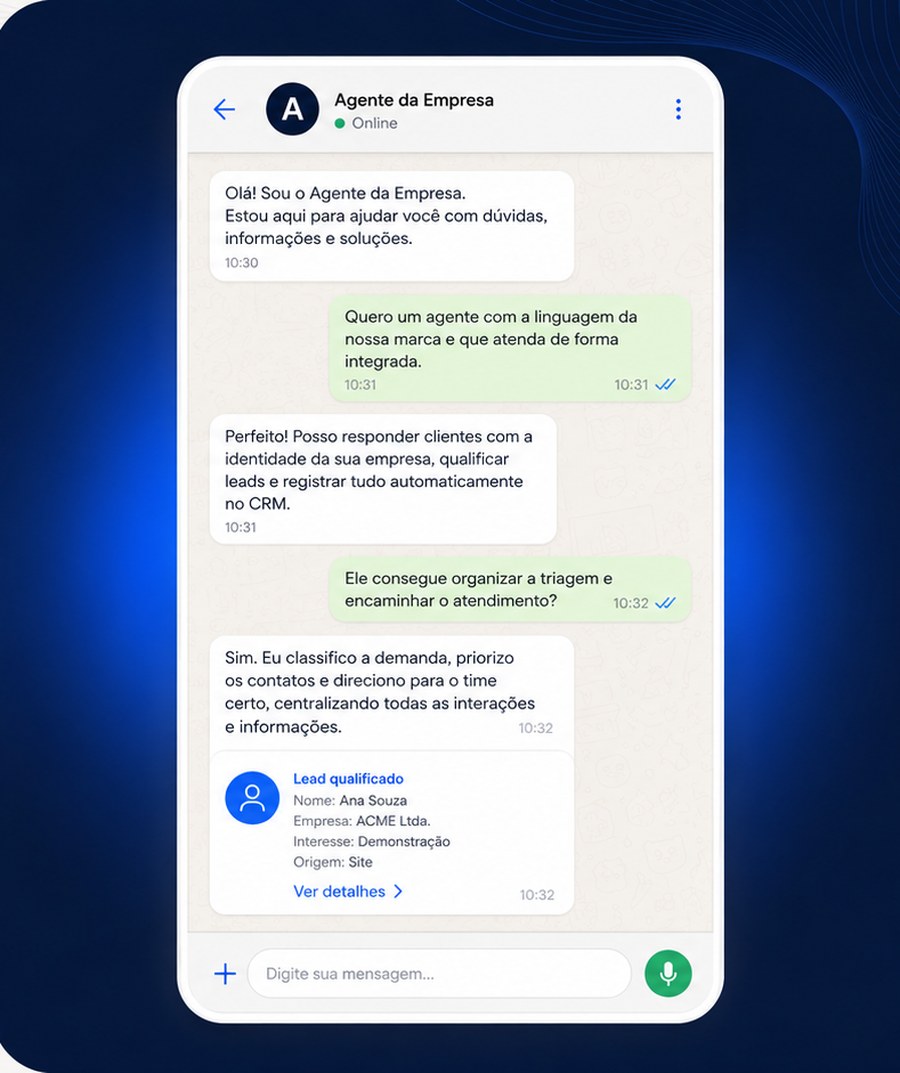 Agente de IA da Rush qualificando um lead no WhatsApp